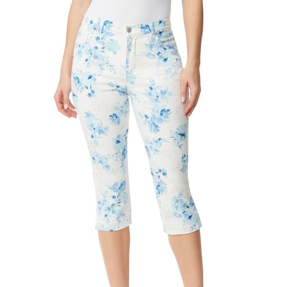 Women's Capri/Skimmer Gloria Vanderbilt Cream w/ Blue Floral Size 16